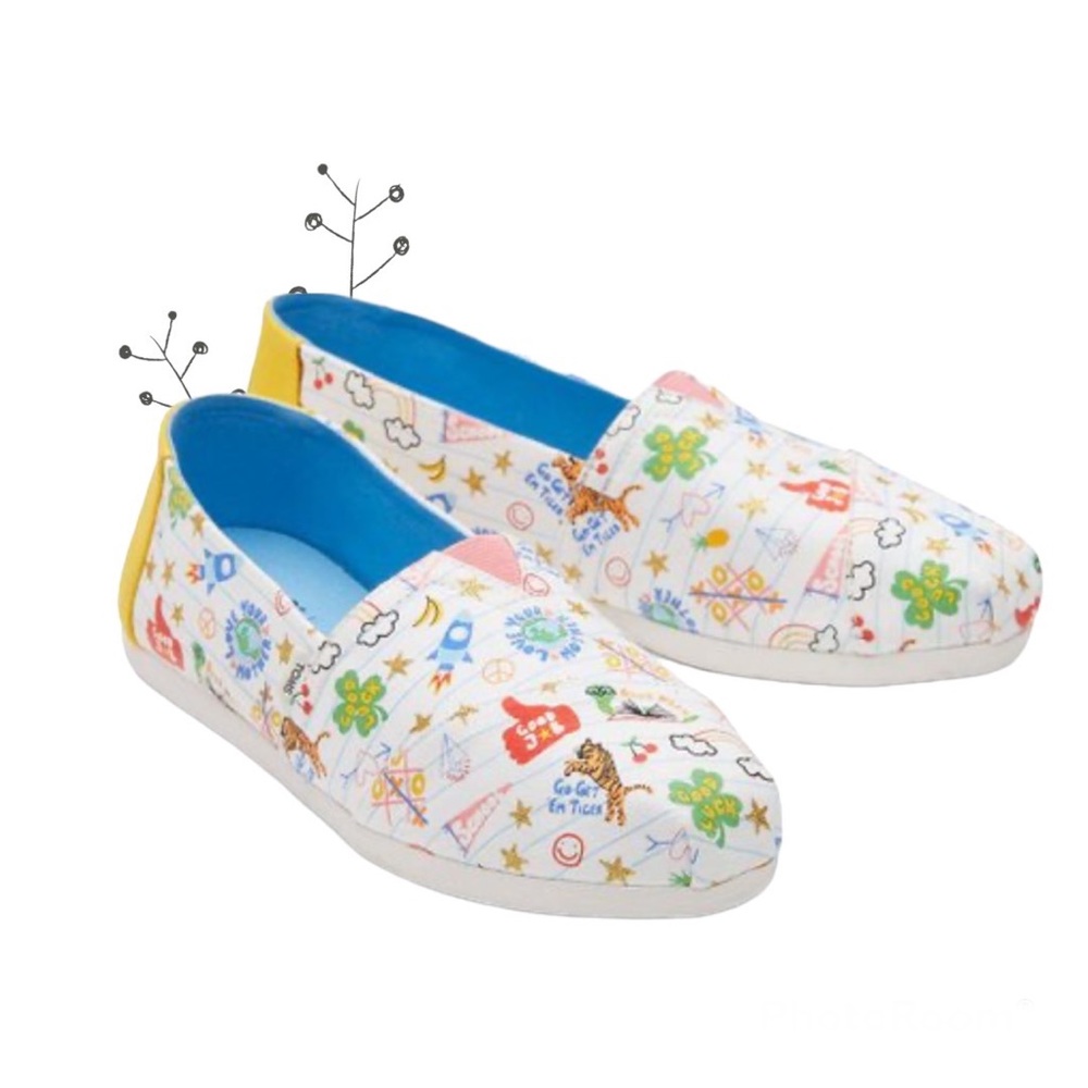 Toms Kids White Multi-Color Graphic Slip-On Sneakers